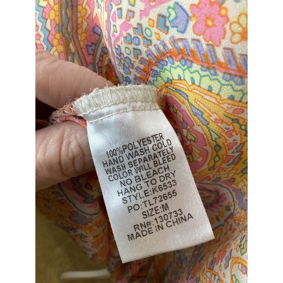 Umgee USA Pastel Paisley Bubble Hem Blouse Pink Orange Blue Medium - Picture 5 of 5